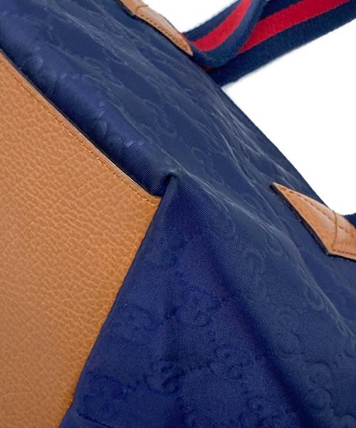 GUCCI（グッチ）GUCCI (グッチ) GG柄 ハンドバッグ ネイビー×ブラウンの古着・服飾アイテム