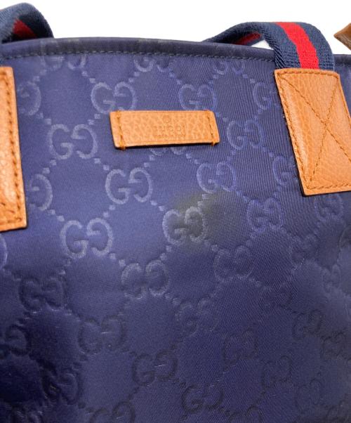 GUCCI（グッチ）GUCCI (グッチ) GG柄 ハンドバッグ ネイビー×ブラウンの古着・服飾アイテム