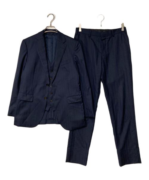 BLACK LABEL CRESTBRIDGE（ブラックレーベル クレストブリッジ）BLACK LABEL CRESTBRIDGE (ブラックレーベル クレストブリッジ) 3ピース ストライプウールセットアップスーツ ネイビー サイズ:36Rの古着・服飾アイテム