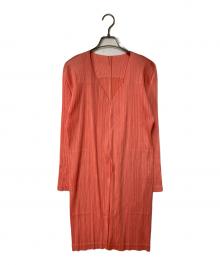 PLEATS PLEASE（プリーツプリーズ）の古着「プリーツ ロングカーディガン」｜オレンジ