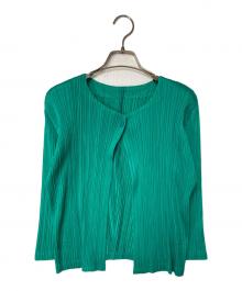 PLEATS PLEASE（プリーツプリーズ）の古着「プリーツ カーディガン」｜グリーン