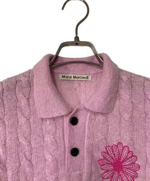 Mardi Mercredi（マルディメクルディ）MARDI MERCREDI (マルディメクルディ) モヘヤ混ケーブルニットポロシャツ ピンク サイズ:ONEの古着・服飾アイテム