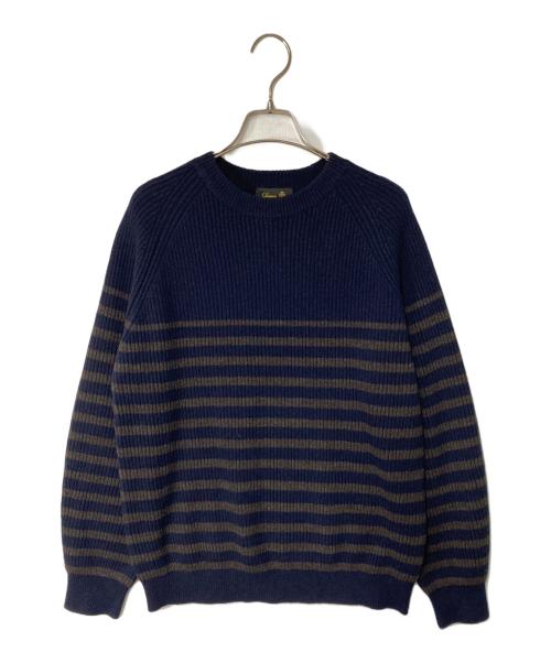DRAWER（ドゥロワー）DRAWER (ドゥロワー) カシミヤ混ボーダーリブニット ネイビー×ブラウン サイズ:1の古着・服飾アイテム