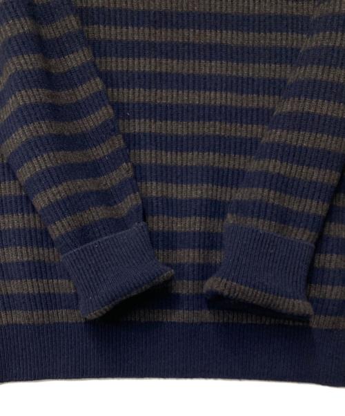 DRAWER（ドゥロワー）DRAWER (ドゥロワー) カシミヤ混ボーダーリブニット ネイビー×ブラウン サイズ:1の古着・服飾アイテム