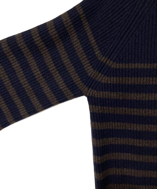 DRAWER（ドゥロワー）DRAWER (ドゥロワー) カシミヤ混ボーダーリブニット ネイビー×ブラウン サイズ:1の古着・服飾アイテム