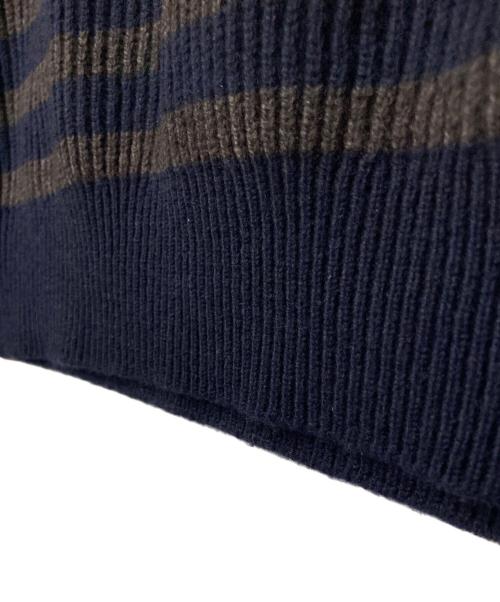 DRAWER（ドゥロワー）DRAWER (ドゥロワー) カシミヤ混ボーダーリブニット ネイビー×ブラウン サイズ:1の古着・服飾アイテム