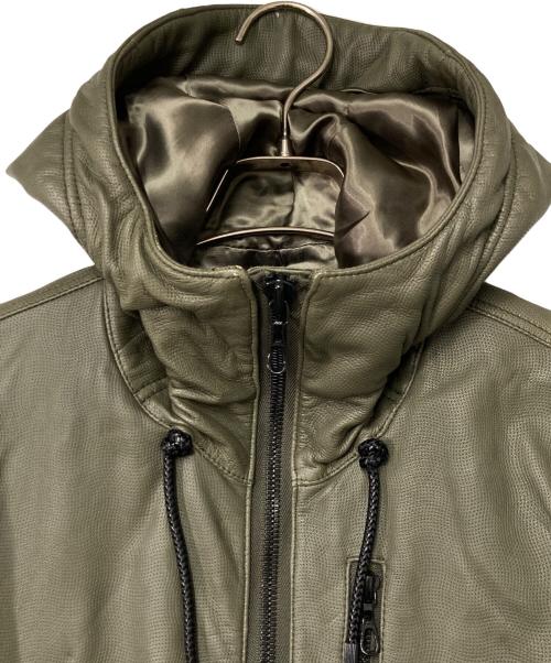 ONE GRAVITY（ワングラヴィティ）ONE GRAVITY (ワングラヴィティ) Leather Blouson/ラムレザーフーデットジャケット オリーブ サイズ:Mの古着・服飾アイテム