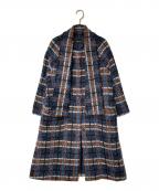 TABASAタバサ）の古着「チェックノーカラーコート」｜ネイビー