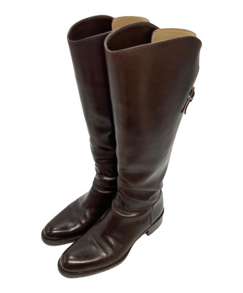 SARTORE（サルトル）SARTORE (サルトル) クロスストラップバックジップロングブーツ ブラウン サイズ:37 1/2の古着・服飾アイテム