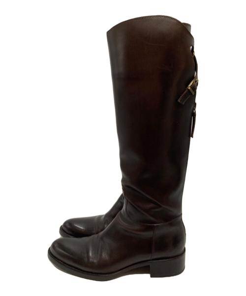 SARTORE（サルトル）SARTORE (サルトル) クロスストラップバックジップロングブーツ ブラウン サイズ:37 1/2の古着・服飾アイテム
