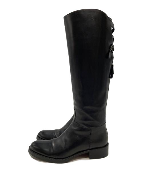 SARTORE（サルトル）SARTORE (サルトル) クロスストラップバックジップロングブーツ ブラック サイズ:37の古着・服飾アイテム