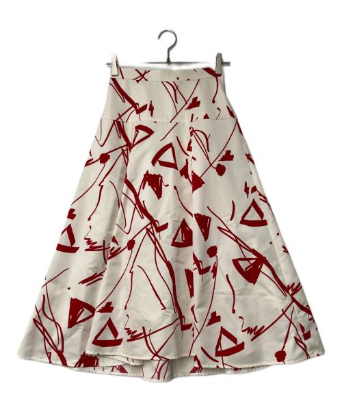 allureville（アルアバイル）allureville (アルアバイル) スプラッシュラインプリントマチフレアスカート レッド×ホワイト サイズ:1の古着・服飾アイテム