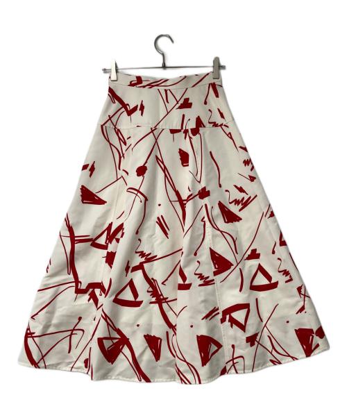 allureville（アルアバイル）allureville (アルアバイル) スプラッシュラインプリントマチフレアスカート レッド×ホワイト サイズ:1の古着・服飾アイテム