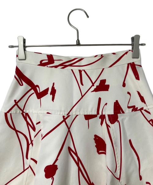 allureville（アルアバイル）allureville (アルアバイル) スプラッシュラインプリントマチフレアスカート レッド×ホワイト サイズ:1の古着・服飾アイテム