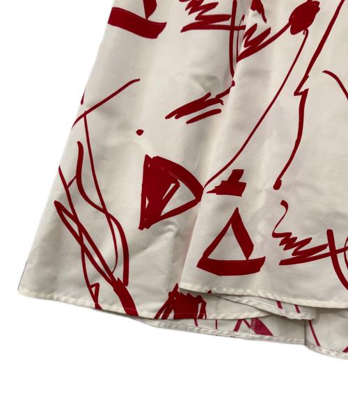 allureville（アルアバイル）allureville (アルアバイル) スプラッシュラインプリントマチフレアスカート レッド×ホワイト サイズ:1の古着・服飾アイテム