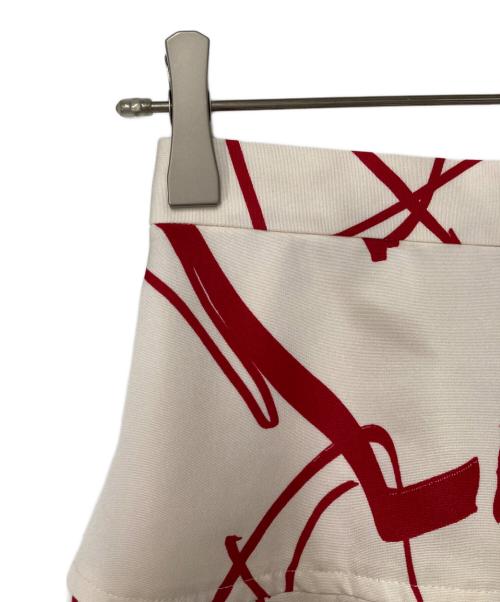 allureville（アルアバイル）allureville (アルアバイル) スプラッシュラインプリントマチフレアスカート レッド×ホワイト サイズ:1の古着・服飾アイテム