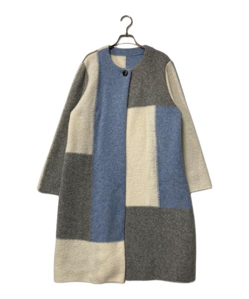 Leilian（レリアン）LEILIAN (レリアン) カラーブロックニットコート ブルー×グレー×アイボリー サイズ:13の古着・服飾アイテム