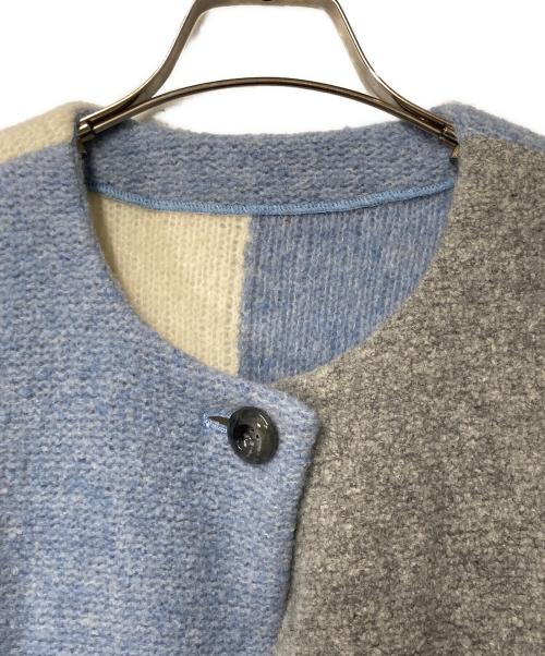 Leilian（レリアン）LEILIAN (レリアン) カラーブロックニットコート ブルー×グレー×アイボリー サイズ:13の古着・服飾アイテム