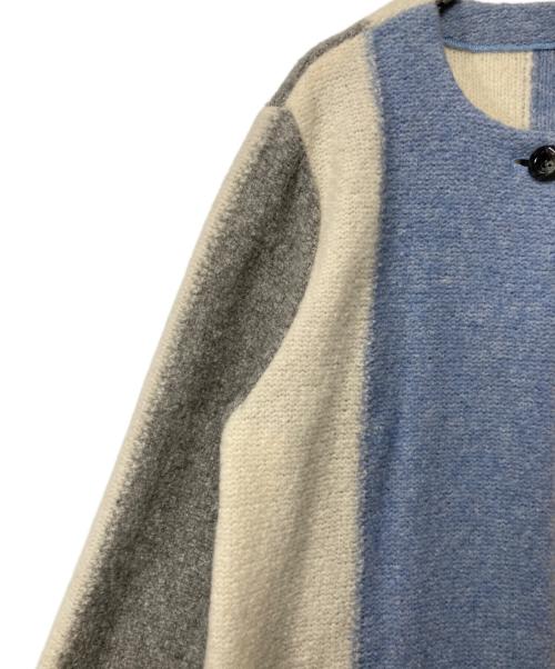 Leilian（レリアン）LEILIAN (レリアン) カラーブロックニットコート ブルー×グレー×アイボリー サイズ:13の古着・服飾アイテム