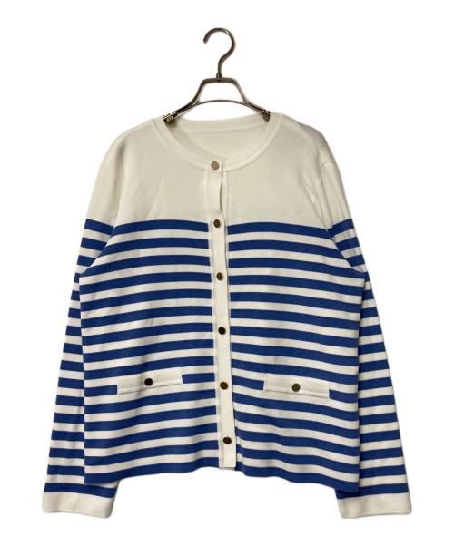 Leilian（レリアン）Leilian (レリアン) ボーダー柄カーディガン ホワイト×ブルー サイズ:13の古着・服飾アイテム