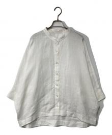 Leilian（レリアン）の古着「リネン バンドカラーブラウス」｜ホワイト