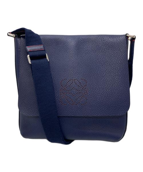 LOEWE（ロエベ）LOEWE (ロエベ) アナグラム レザー フラップ ショルダーバッグ ネイビー×レッドの古着・服飾アイテム