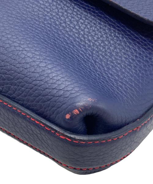 LOEWE（ロエベ）LOEWE (ロエベ) アナグラム レザー フラップ ショルダーバッグ ネイビー×レッドの古着・服飾アイテム