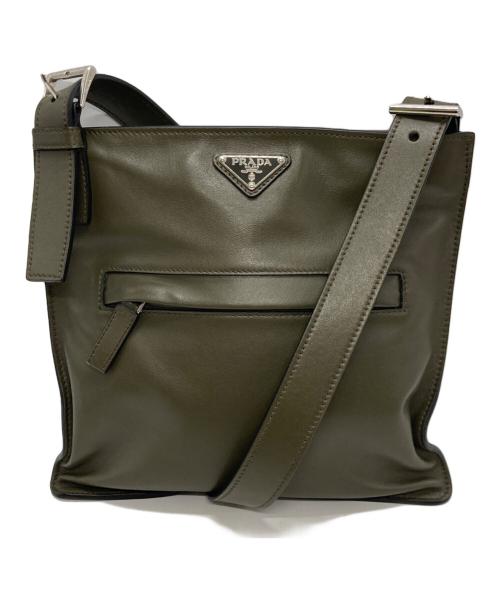 PRADA（プラダ）PRADA (プラダ) ロゴプレート カーフレザーショルダーバッグ カーキの古着・服飾アイテム
