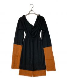 ISSEY MIYAKE（イッセイミヤケ）の古着「アルパカ混 バイカラー ニットオールインワン」｜ブラック×オレンジ