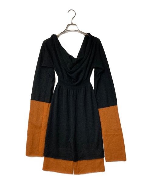 ISSEY MIYAKE（イッセイミヤケ）ISSEY MIYAKE (イッセイミヤケ) アルパカ混 バイカラー ニットオールインワン ブラック×オレンジ サイズ:2の古着・服飾アイテム