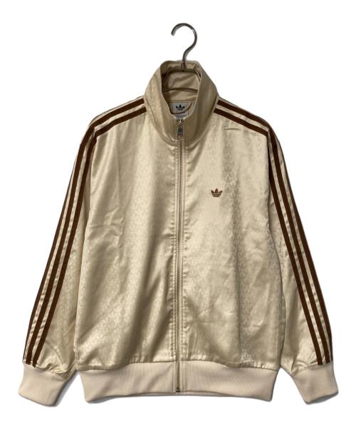 adidas（アディダス）adidas (アディダス) モノグラム サテン ファイヤーバード トラックジャケット ベージュ×ブラウン サイズ:Ｍの古着・服飾アイテム