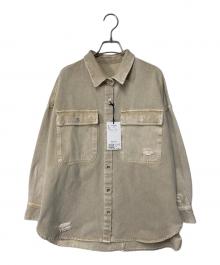 Loungedress（ラウンジドレス）の古着「ダメージデニムシャツ」｜ベージュ