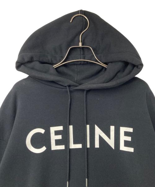CELINE（セリーヌ）CELINE (セリーヌ) ロゴ スウェットプルオーバーパーカー ブラック サイズ:XSの古着・服飾アイテム