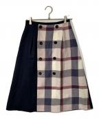 BLUE LABEL CRESTBRIDGEブルーレーベルクレストブリッジ）の古着「ウール切替チェックスカート」｜ネイビー