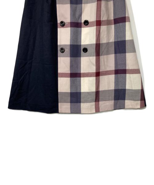 BLUE LABEL CRESTBRIDGE（ブルーレーベルクレストブリッジ）BLUE LABEL CRESTBRIDGE (ブルーレーベルクレストブリッジ) ウール切替チェックスカート ネイビー サイズ:38の古着・服飾アイテム