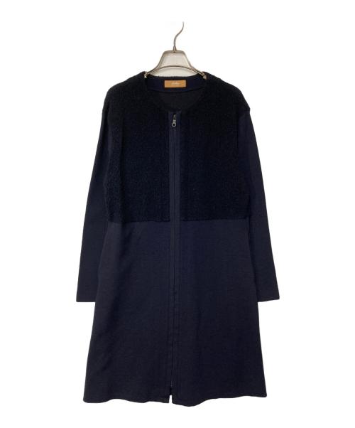 Leilian WHITE LABEL（レリアン ホワイトレーベル）Leilian WHITE LABEL (レリアン ホワイトレーベル) ボア切替ニットワンピース ネイビー サイズ:9の古着・服飾アイテム