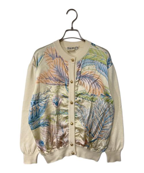 Salvatore Ferragamo（サルヴァトーレ フェラガモ）Salvatore Ferragamo (サルヴァトーレ フェラガモ) シルク切替クルーネックカーディガン ベージュ サイズ:Ｍの古着・服飾アイテム