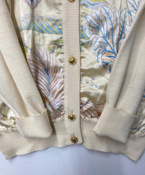 Salvatore Ferragamo（サルヴァトーレ フェラガモ）Salvatore Ferragamo (サルヴァトーレ フェラガモ) シルク切替クルーネックカーディガン ベージュ サイズ:Ｍの古着・服飾アイテム