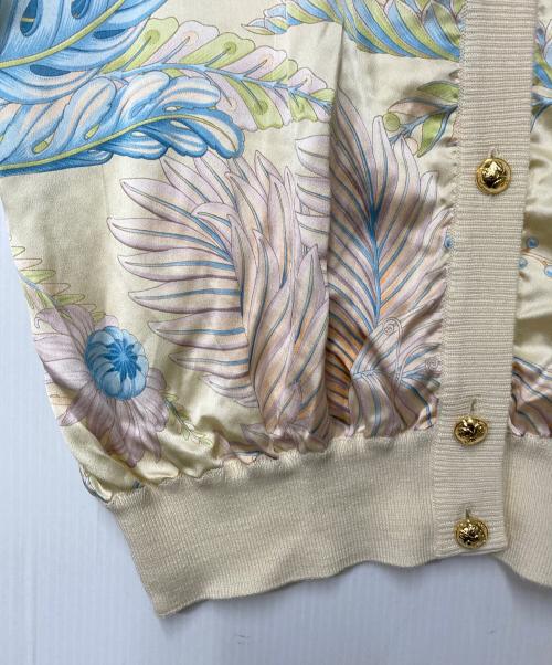 Salvatore Ferragamo（サルヴァトーレ フェラガモ）Salvatore Ferragamo (サルヴァトーレ フェラガモ) シルク切替クルーネックカーディガン ベージュ サイズ:Ｍの古着・服飾アイテム