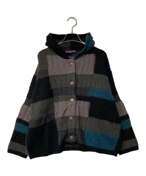 M.&KYOKO（エムアンドキョウコ）M.&KYOKO (エムアンドキョウコ) パッチワークニットパーカー ブラック×グレー サイズ:FREEの古着・服飾アイテム