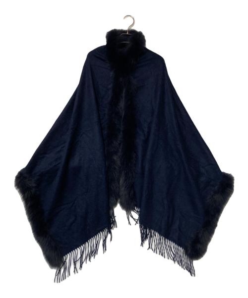 tiedeur（ティエドゥール）tiedeur (ティエドゥール) フォックスファーカシミヤポンチョ ネイビー サイズ:F 未使用品の古着・服飾アイテム