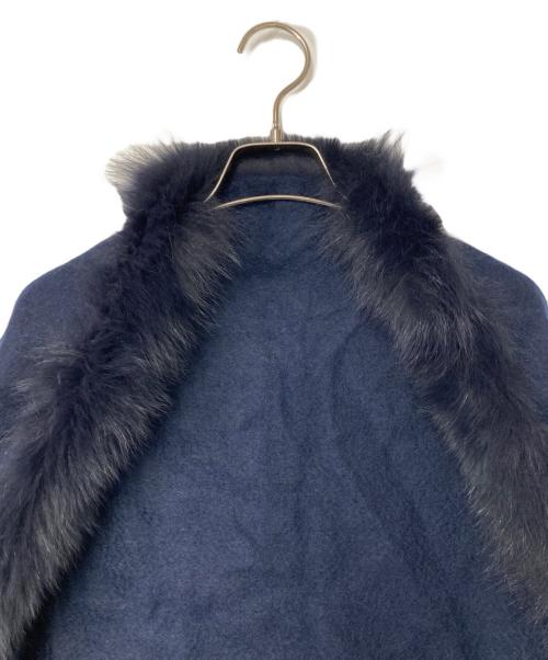 tiedeur（ティエドゥール）tiedeur (ティエドゥール) フォックスファーカシミヤポンチョ ネイビー サイズ:F 未使用品の古着・服飾アイテム