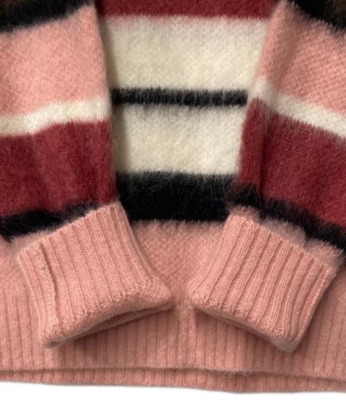 GOLF WANG（ゴルフワン）GOLF WANG (ゴルフワン) モヘヤ混ボーダーニット ピンク×ホワイト サイズ:Ｍの古着・服飾アイテム