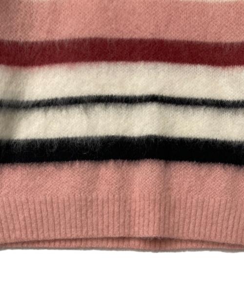 GOLF WANG（ゴルフワン）GOLF WANG (ゴルフワン) モヘヤ混ボーダーニット ピンク×ホワイト サイズ:Ｍの古着・服飾アイテム