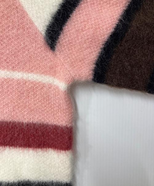 GOLF WANG（ゴルフワン）GOLF WANG (ゴルフワン) モヘヤ混ボーダーニット ピンク×ホワイト サイズ:Ｍの古着・服飾アイテム
