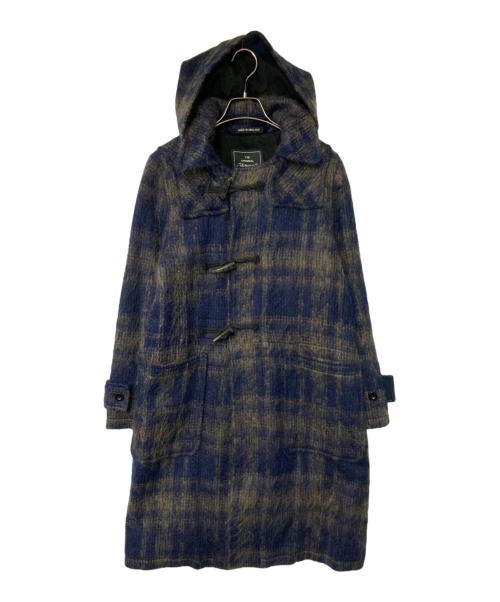 GLOVER ALL（グローバーオール）GLOVER ALL (グローバーオール) ELIZA モヘヤ混チェックシャギーダッフルコート ネイビー×ブラウン サイズ:40の古着・服飾アイテム