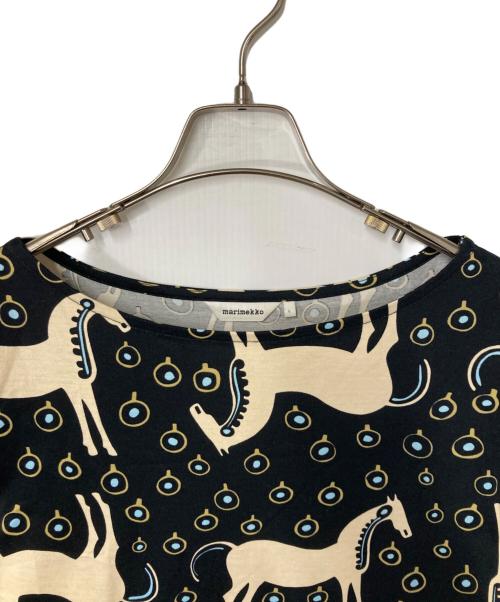marimekko（マリメッコ）marimekko (マリメッコ) ムスタタンマ 総柄ワンピース ブラック×ベージュ サイズ:Lの古着・服飾アイテム
