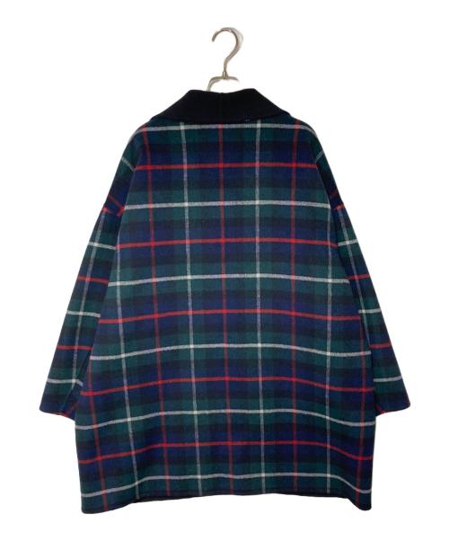 Kinloch Anderson（キンロックアンダーソン）Kinloch Anderson (キンロックアンダーソン) ear PAPILLONNER (イアパピヨネ) 別注 チェック柄ダブルフェイスショートコート グリーン×ネイビー サイズ:FREEの古着・服飾アイテム
