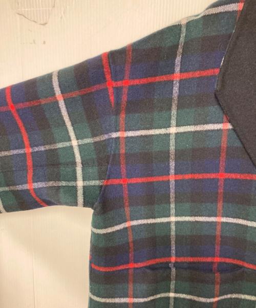 Kinloch Anderson（キンロックアンダーソン）Kinloch Anderson (キンロックアンダーソン) ear PAPILLONNER (イアパピヨネ) 別注 チェック柄ダブルフェイスショートコート グリーン×ネイビー サイズ:FREEの古着・服飾アイテム