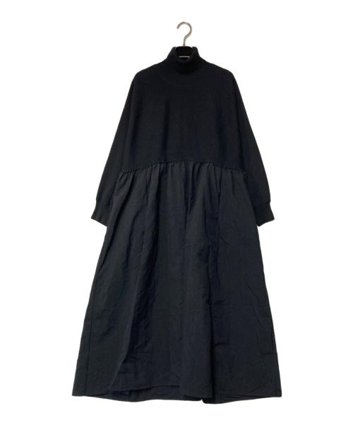 BEARDSLEY（ビアズリー）BEARDSLEY (ビアズリー) ニットコンビギャザーワンピース ブラックの古着・服飾アイテム